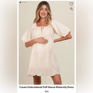 PinkBlush Maternity Cream Embroidered Puff Sleeve Maternity Dress size S NWT